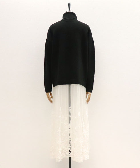 レースドッキングタートルニット