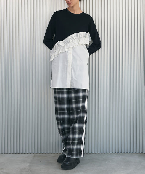 オンブレチェック・ラインパンツ