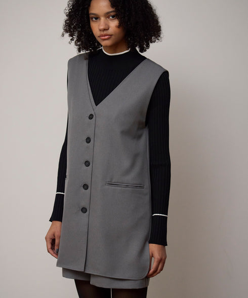 配色ラインリブニットトップス