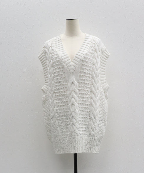 箔プリントニットベスト