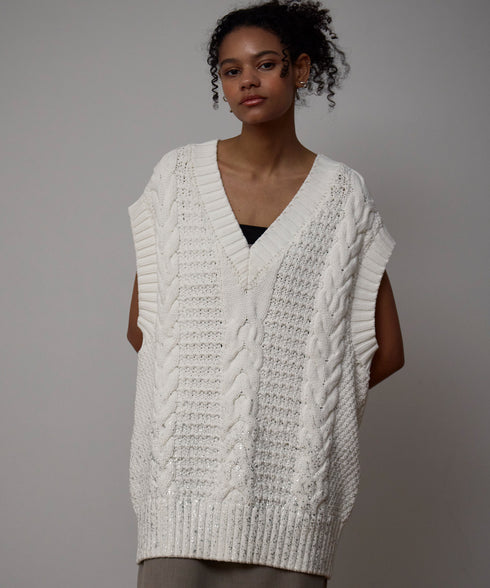 箔プリントニットベスト