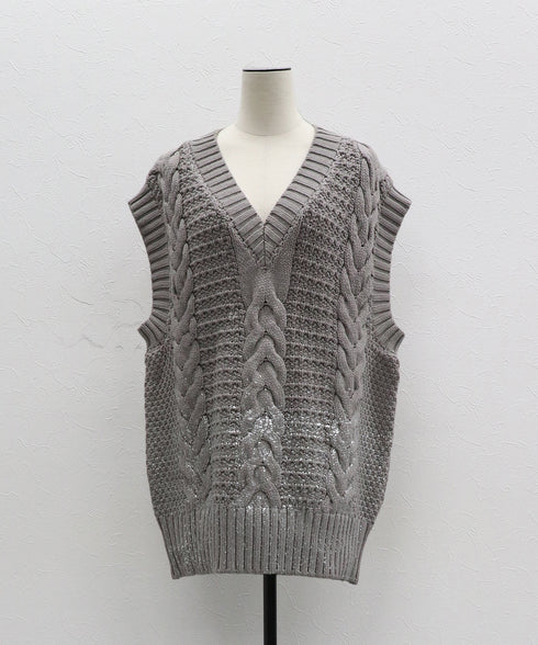 箔プリントニットベスト