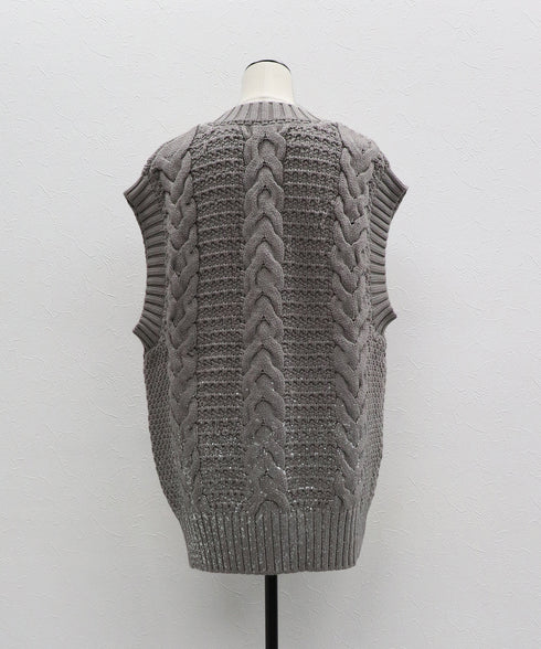 箔プリントニットベスト