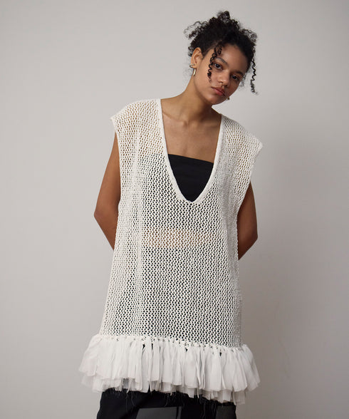 【8.21 InstaLIVE Pickup】リボンシフォン付きニットベスト