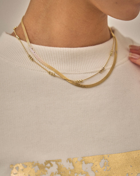 メッシュ&メタルボール2連ネックレス