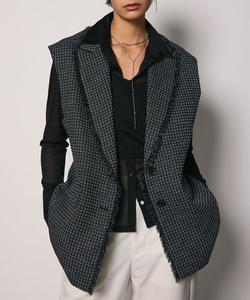 ワンショルショール付きシアーストレッチシャツ