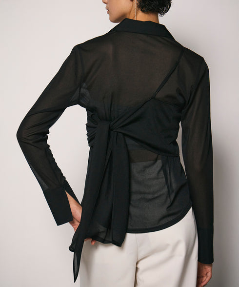 ワンショルショール付きシアーストレッチシャツ