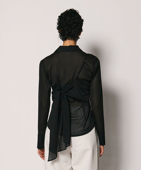 ワンショルショール付きシアーストレッチシャツ