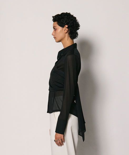 ワンショルショール付きシアーストレッチシャツ