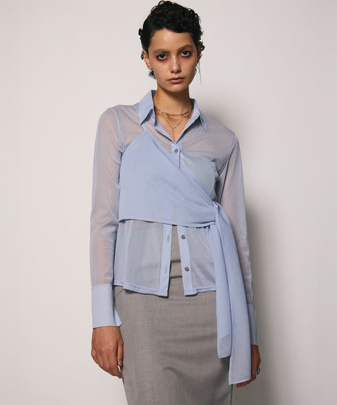 ワンショルショール付きシアーストレッチシャツ