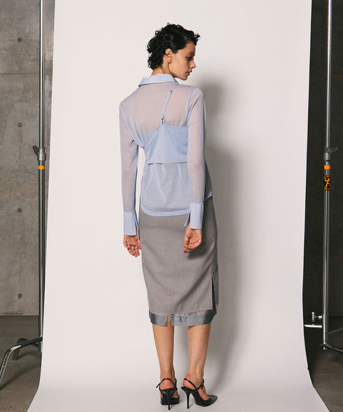 ワンショルショール付きシアーストレッチシャツ