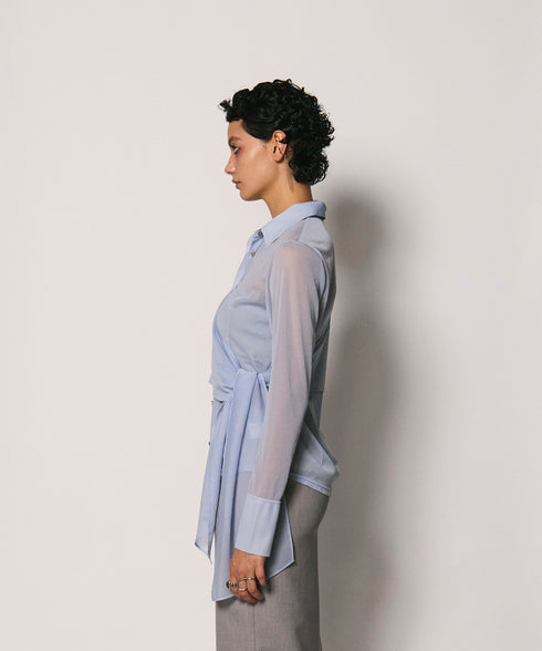 ワンショルショール付きシアーストレッチシャツ