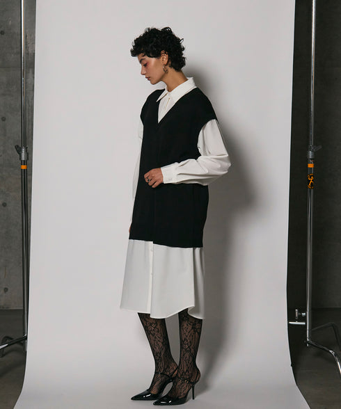 レイヤードルックニットワンピース