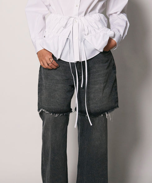 レイヤードヘムデニムパンツ