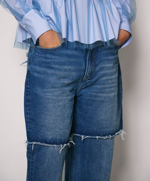 レイヤードヘムデニムパンツ