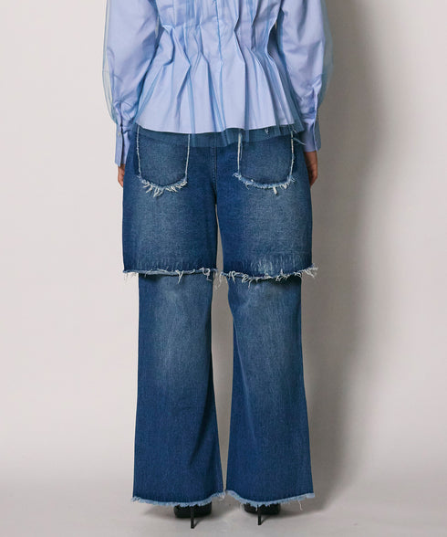 レイヤードヘムデニムパンツ