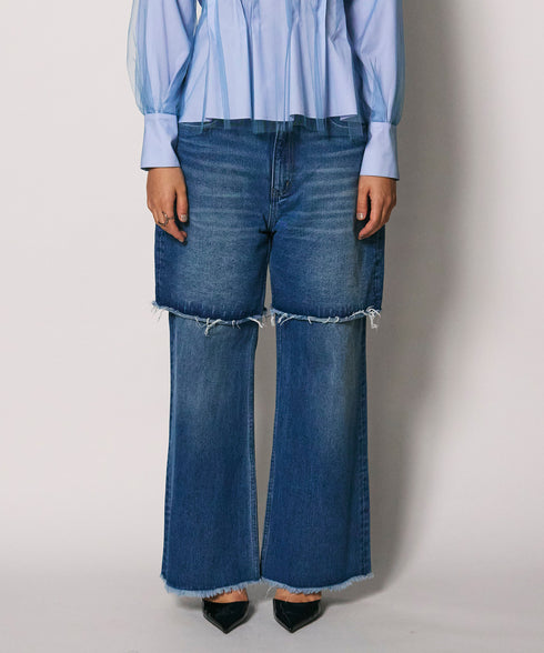 レイヤードヘムデニムパンツ