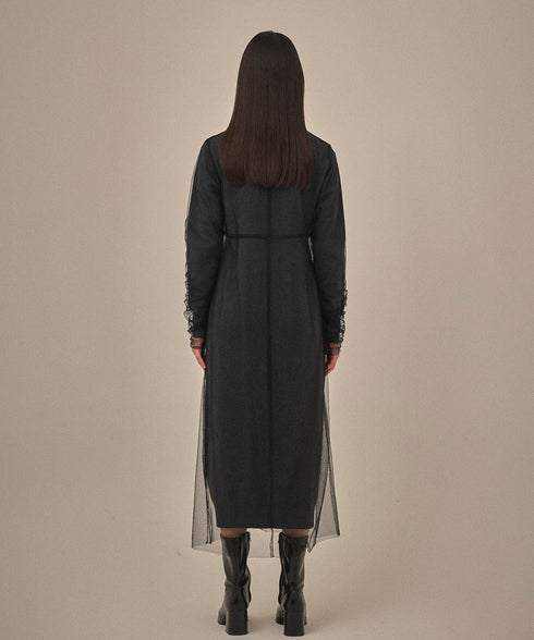 チュールシャドウニットドレス