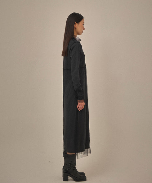 チュールシャドウニットドレス