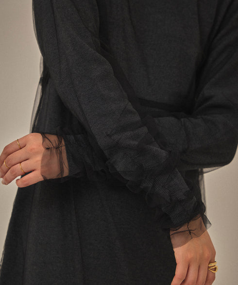 チュールシャドウニットドレス