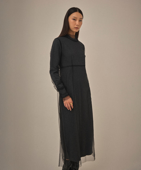 チュールシャドウニットドレス