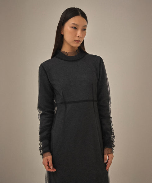 チュールシャドウニットドレス