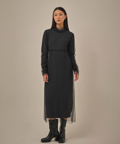 チュールシャドウニットドレス