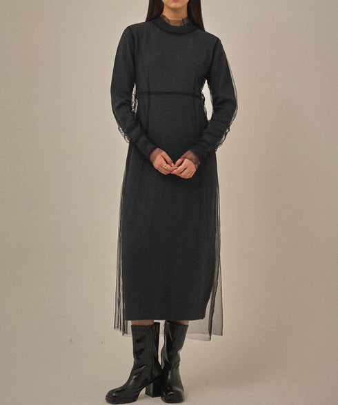 チュールシャドウニットドレス