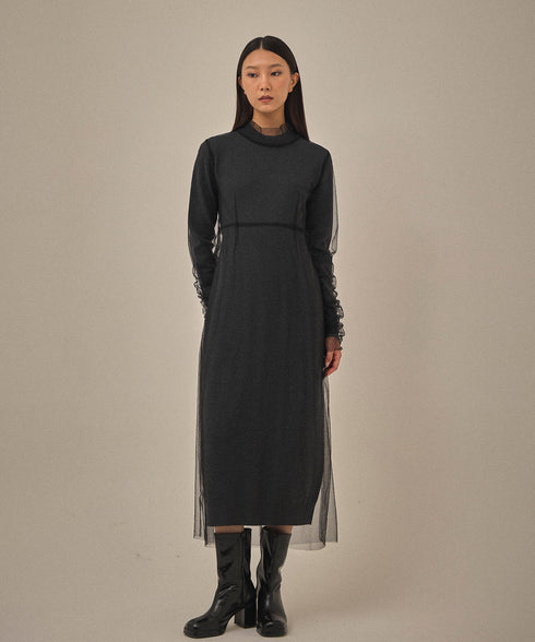 チュールシャドウニットドレス