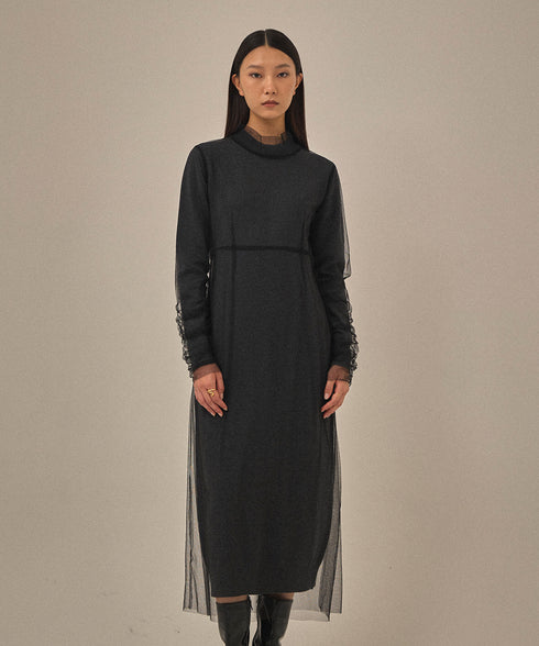 チュールシャドウニットドレス