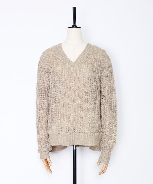 Vネックオフショルダーヘアリーニット