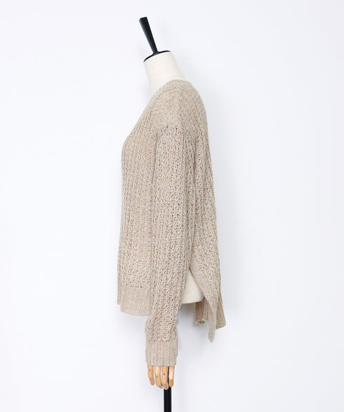 Vネックオフショルダーヘアリーニット