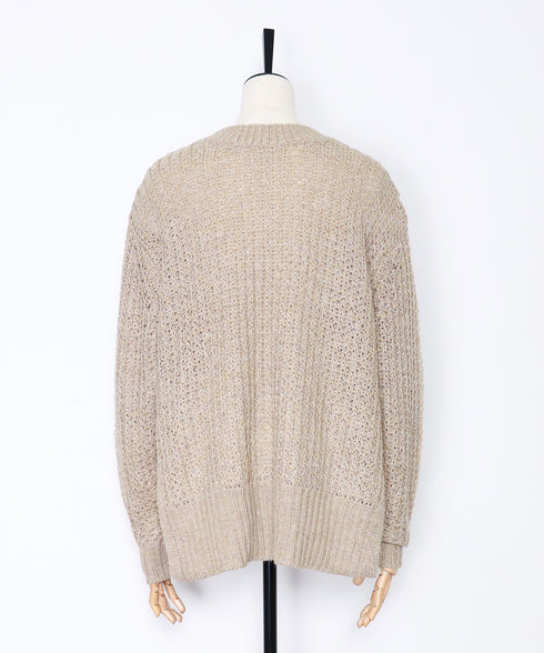 Vネックオフショルダーヘアリーニット