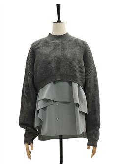 アシメシャツドッキングクロップドニット